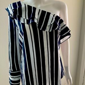 NWT Banana Republic One Shoulder Top Women Dark Navy/Black Petite Large